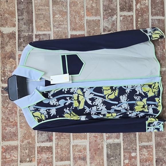 Tory Burch Navy Poppies Bloom Silk Shirt - Picture 2 of 8